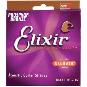 Elixir Strings Nanoweb Phosphor Bronze Light Gauge Acoustic Strings