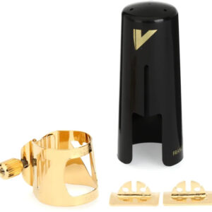 Vandoren Optimum Ligature and Plastic Cap for Alto Saxophone; Gilded; Includes 3 Interchangeable Pressure Plates